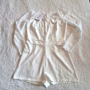 DazoSue women's size Large ivory long sleeve jumpsuit lace sleeve bodice, NWT